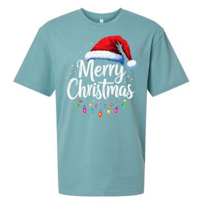 Merry Christmas Lights Red Santa Hat Xmas Family Sueded Cloud Jersey T-Shirt