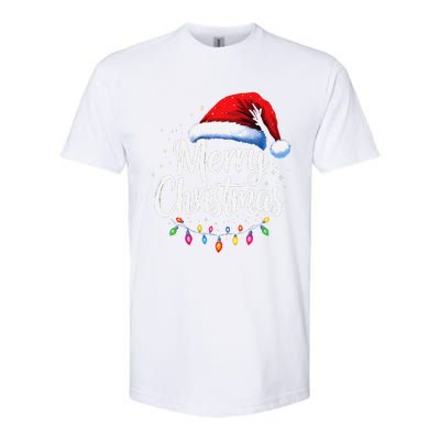 Merry Christmas Lights Red Santa Hat Xmas Family Softstyle CVC T-Shirt