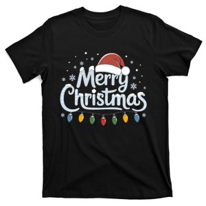 Merry Christmas Lights Red Santa Hat Xmas Family T-Shirt