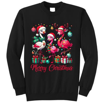 Merry Christmas Lights Flamingo Santa Hat Snow Xmas Pajamas Sweatshirt