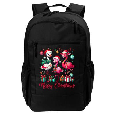 Merry Christmas Lights Flamingo Santa Hat Snow Xmas Pajamas Daily Commute Backpack