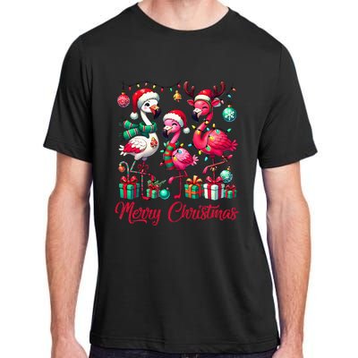 Merry Christmas Lights Flamingo Santa Hat Snow Xmas Pajamas Adult ChromaSoft Performance T-Shirt