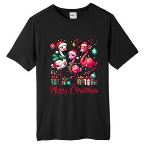 Merry Christmas Lights Flamingo Santa Hat Snow Xmas Pajamas Tall Fusion ChromaSoft Performance T-Shirt