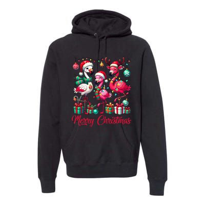 Merry Christmas Lights Flamingo Santa Hat Snow Xmas Pajamas Premium Hoodie