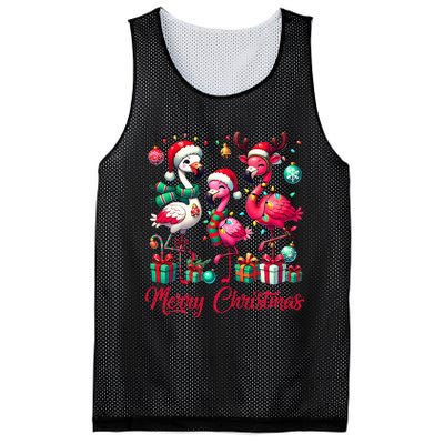 Merry Christmas Lights Flamingo Santa Hat Snow Xmas Pajamas Mesh Reversible Basketball Jersey Tank