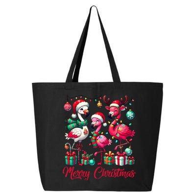 Merry Christmas Lights Flamingo Santa Hat Snow Xmas Pajamas 25L Jumbo Tote