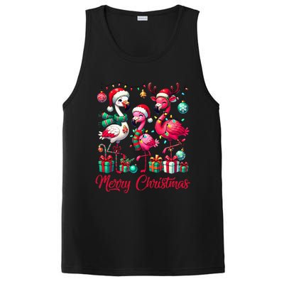 Merry Christmas Lights Flamingo Santa Hat Snow Xmas Pajamas PosiCharge Competitor Tank