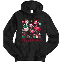 Merry Christmas Lights Flamingo Santa Hat Snow Xmas Pajamas Tie Dye Hoodie