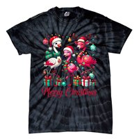 Merry Christmas Lights Flamingo Santa Hat Snow Xmas Pajamas Tie-Dye T-Shirt