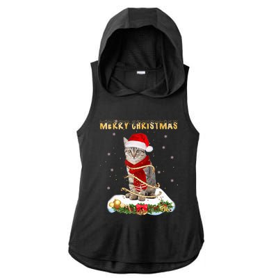 Merry Christmas Love Cat Cat Wearing A Santa Hat Meaningful Gift Ladies PosiCharge Tri-Blend Wicking Draft Hoodie Tank