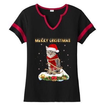 Merry Christmas Love Cat Cat Wearing A Santa Hat Meaningful Gift Ladies Halftime Notch Neck Tee