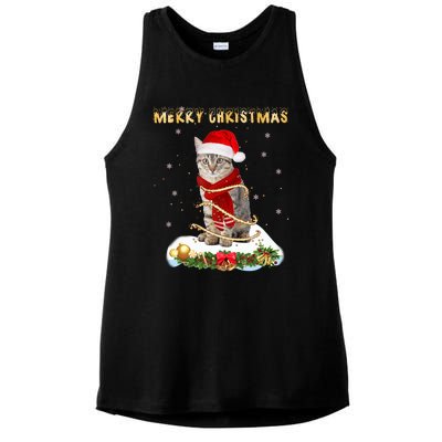 Merry Christmas Love Cat Cat Wearing A Santa Hat Meaningful Gift Ladies PosiCharge Tri-Blend Wicking Tank