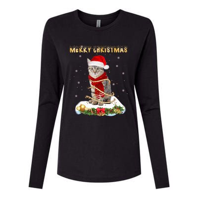 Merry Christmas Love Cat Cat Wearing A Santa Hat Meaningful Gift Womens Cotton Relaxed Long Sleeve T-Shirt