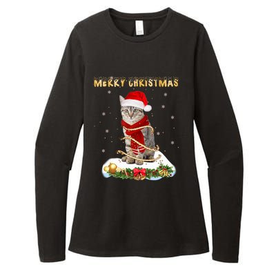 Merry Christmas Love Cat Cat Wearing A Santa Hat Meaningful Gift Womens CVC Long Sleeve Shirt