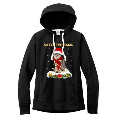 Merry Christmas Love Cat Cat Wearing A Santa Hat Meaningful Gift Women's Fleece Hoodie