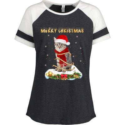 Merry Christmas Love Cat Cat Wearing A Santa Hat Meaningful Gift Enza Ladies Jersey Colorblock Tee