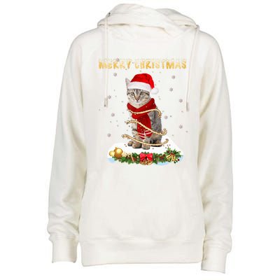 Merry Christmas Love Cat Cat Wearing A Santa Hat Meaningful Gift Womens Funnel Neck Pullover Hood