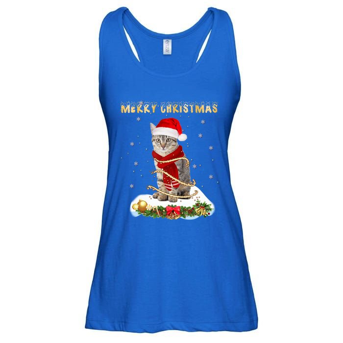 Merry Christmas Love Cat Cat Wearing A Santa Hat Meaningful Gift Ladies Essential Flowy Tank