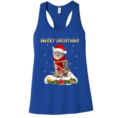 Merry Christmas Love Cat Cat Wearing A Santa Hat Meaningful Gift Women's Racerback Tank