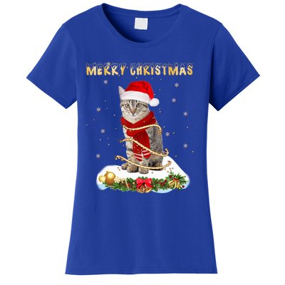 Merry Christmas Love Cat Cat Wearing A Santa Hat Meaningful Gift Women's T-Shirt