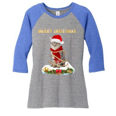 Merry Christmas Love Cat Cat Wearing A Santa Hat Meaningful Gift Women's Tri-Blend 3/4-Sleeve Raglan Shirt