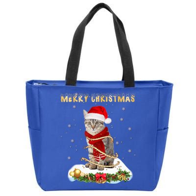 Merry Christmas Love Cat Cat Wearing A Santa Hat Meaningful Gift Zip Tote Bag