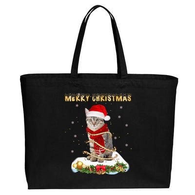 Merry Christmas Love Cat Cat Wearing A Santa Hat Meaningful Gift Cotton Canvas Jumbo Tote