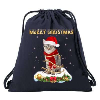 Merry Christmas Love Cat Cat Wearing A Santa Hat Meaningful Gift Drawstring Bag