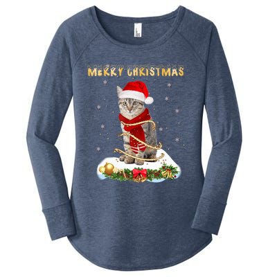 Merry Christmas Love Cat Cat Wearing A Santa Hat Meaningful Gift Women's Perfect Tri Tunic Long Sleeve Shirt