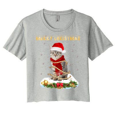 Merry Christmas Love Cat Cat Wearing A Santa Hat Meaningful Gift Women's Crop Top Tee