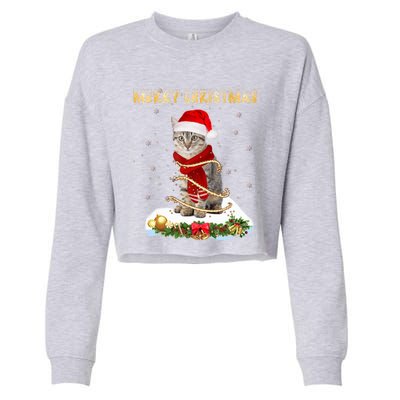 Merry Christmas Love Cat Cat Wearing A Santa Hat Meaningful Gift Cropped Pullover Crew