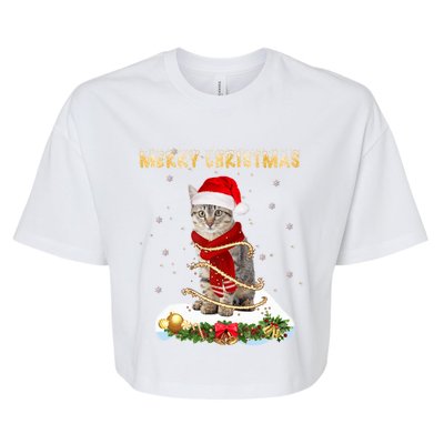 Merry Christmas Love Cat Cat Wearing A Santa Hat Meaningful Gift Bella+Canvas Jersey Crop Tee