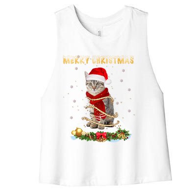 Merry Christmas Love Cat Cat Wearing A Santa Hat Meaningful Gift Women's Racerback Cropped Tank