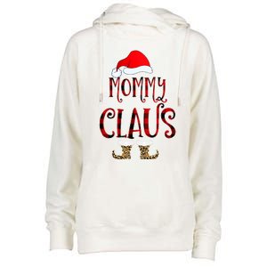 Mommy Claus Leopard Christmas Pajama Santa Gift For Mama Gift Womens Funnel Neck Pullover Hood