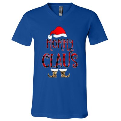 Mommy Claus Leopard Christmas Pajama Santa Gift For Mama Gift V-Neck T-Shirt