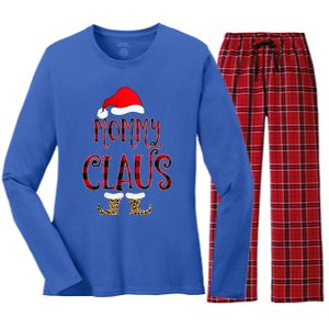 Mommy Claus Leopard Christmas Pajama Santa Gift For Mama Gift Women's Long Sleeve Flannel Pajama Set 