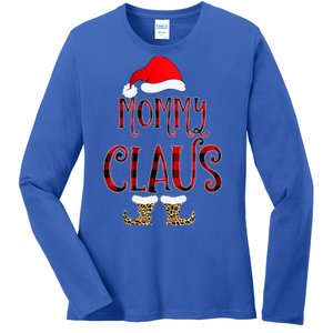 Mommy Claus Leopard Christmas Pajama Santa Gift For Mama Gift Ladies Long Sleeve Shirt