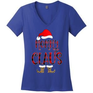 Mommy Claus Leopard Christmas Pajama Santa Gift For Mama Gift Women's V-Neck T-Shirt