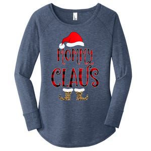 Mommy Claus Leopard Christmas Pajama Santa Gift For Mama Gift Women's Perfect Tri Tunic Long Sleeve Shirt