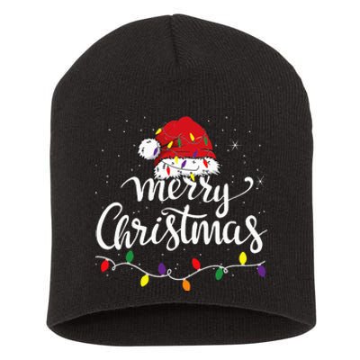 Merry Christmas Lights Red Santa Hat Xmas Family Short Acrylic Beanie