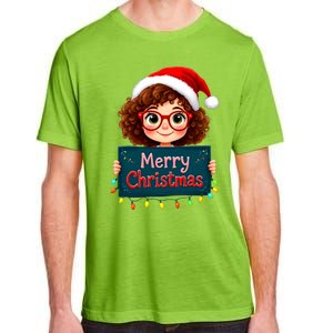 Merry Christmas Lights Red Santa Hat Xmas Cute Girl Adult ChromaSoft Performance T-Shirt