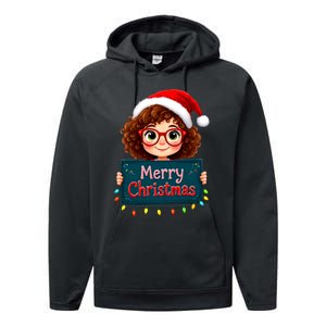 Merry Christmas Lights Red Santa Hat Xmas Cute Girl Performance Fleece Hoodie