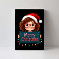 Merry Christmas Lights Red Santa Hat Xmas Cute Girl Canvas