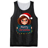 Merry Christmas Lights Red Santa Hat Xmas Cute Girl Mesh Reversible Basketball Jersey Tank