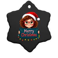 Merry Christmas Lights Red Santa Hat Xmas Cute Girl Ceramic Star Ornament