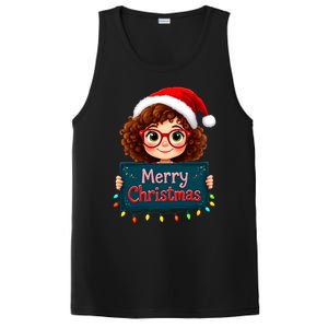 Merry Christmas Lights Red Santa Hat Xmas Cute Girl PosiCharge Competitor Tank