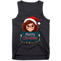 Merry Christmas Lights Red Santa Hat Xmas Cute Girl Tank Top