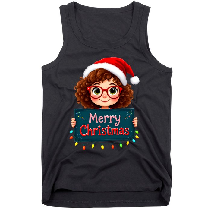 Merry Christmas Lights Red Santa Hat Xmas Cute Girl Tank Top