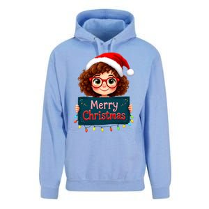 Merry Christmas Lights Red Santa Hat Xmas Cute Girl Unisex Surf Hoodie