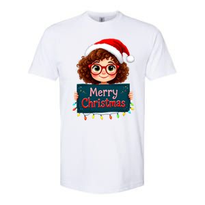 Merry Christmas Lights Red Santa Hat Xmas Cute Girl Softstyle CVC T-Shirt